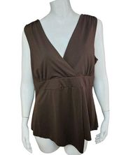 Cato Womens XL Brown Sleeveless Peplum Tank Cinched Shoulders Lined