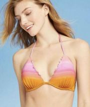 Shade & Shore Push-Up Ruffle Triangle Pink Orange Ombre Swim Bikini Top 34B NWT