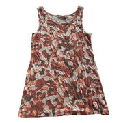 Lori Goldstein Tank Top Womens Medium Red Orange White Brown Print Tunic Rayon