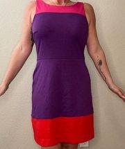 NWOT  knee length colorblock sheath dress. Size 12, stretch cotton polyblend