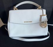 Michael Kors Ava White Saffiano Leather Mini Satchel Handbag Purse