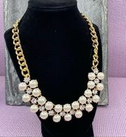 Dillard’s Pearls & Rhinestones Statement Fashion Necklace Gold Tone