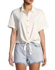 Splendid White Roma Tie Front Button Down Short Sleeve S