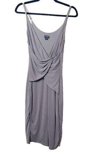 Marciano Ruched Dress Midi Gray Sleeveless Spaghetti Strap Adjustable V-Neck M