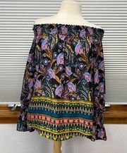 Evereve Allison Joy NWT Britta Border Print Off Shoulder Top Size Small