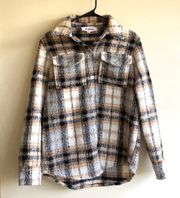 Beige & Black Plaid Flannel Collared Shacket - Women’s Size Small