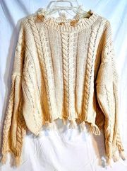 Altar’d State Distressed Fringe Knotted Cropped Sweater Size Medium