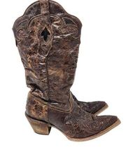 Corral  Lizard Inlay Western Cowgirl Boots Pointed Toe Embroidered Size 8 Wide