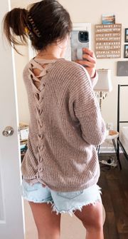 Light Blush Pink Long Sleeve Comfy Knit Lace Up Back Cardigan 