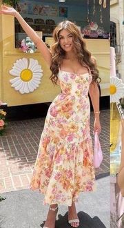 HOUSE OF CB 'Elia' Ivory Floral Midi Sundress NWOT size XS Fuller cup D-DD