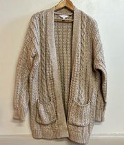 Time and Tru Small Tan Cable Chunky Knit Long Cardigan