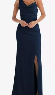 After Six One-Shoulder Draped Cowl-Neck Maxi Dress in Midnight Navy Size 2