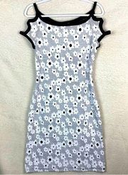 VTG Joseph Ribkoff Bodycon Midi Sheath Dress‎ Sz 8 Black White Floral Sleeveless