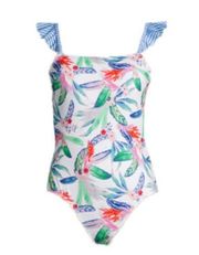 NWT Outdoor Oasis Womens One Piece Swimsuit in White Tropical sz. 2X