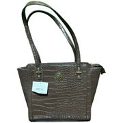 NWT Anne Klein Women's Front Runner Tote Bag Croc Skin Dark Chocolate Brown