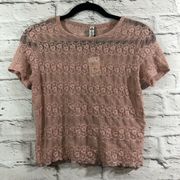 American Rag Cie Womens Sheer Lace Crop Top Juniors Size Small Pale Mauve Pink