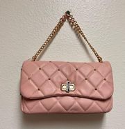 BADGLEY MISCHKA MEDIUM DIAMOND QUILT FLAP CROSSBODY BAG IN BLUSH