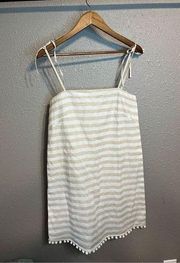 J Crew Dress Small Linen Blend Lined Shift Stripes Summer Tan White Straps NEW