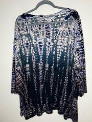 Hard Tail Forever Top Tie Dye Eyelet Cut Out  Oversized 3/4 Sleeve Boxy