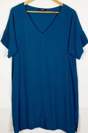 Novel Shift Dress Short Dolman Sleeve'V Neck Blue Hematite Size Medium