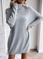 Grey Turtleneck Sweater Dress