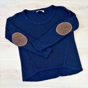 Retro Suede Elbow Patch Loose Knit Sweater Navy Blue XS EUC