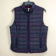 Loft Tartan Plaid Puffer Vest Navy Blue Sz Med Zip Front Sleeveless Insulated