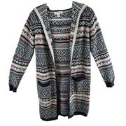 Monteau Aztec Patterned Colorful Long Sleeve Hooded Long Open Cardigan Size S