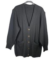 iLL Kwang Cable Knit Button Up Cardigan Grandma Sweater with Pockets Gray