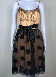 Heart Soul Cocktail Dress in Gold with Black Lace Overlay