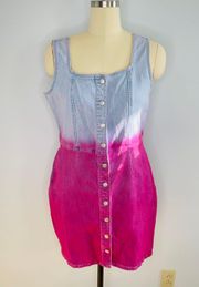 Vintage Dip Dyed Button Down Jean Dress With Pockets- Size Large