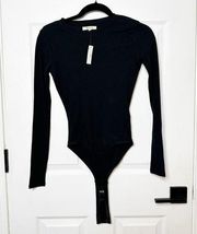 MADEWELL Ribbed Crewneck Full-Coverage Bodysuit Black Long Sleeve Ribbed XXS