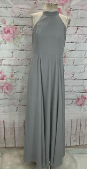 Fame and partners halter mock neck medium gray gown