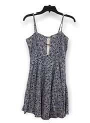 Cut Out Patterned A-Line Skater Dress Blue Small