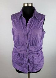 New York & Company Womens XL Sleeveless Purple Button Down Ruched Top