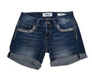 Daytrip Womens 24 Virgo Stitch Embroidered Cuffed Denim Jean Shorts