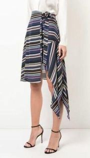 Nicole Miller Flight Stripe Asymmetrical Silk Skirt In Blue Multi Size XS