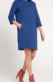 Betabrand Half Day Shift Dress in Starry Night Blue with Pink