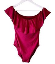 Trina Turk Monaco Solids Off the Shoulder Ruffle Swimsuit NWT