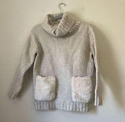 MAGASCHONI Turtleneck Cream Sweater with Fur Pockets size xs