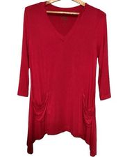 LOGO by Lori Goldstein red V-neck Tee 3/4 Sleeves Pocket‎ Details size M