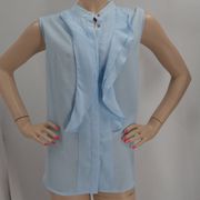 "ANN TAYLOR" LIGHT BLUE CASCADE RUFFLES SLEEVELESS BUTTON UP SHIRT TOP : XL NWT