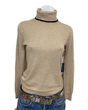 Gold Metallic Turtleneck Sweater Ribbed Size XXS Quiet Luxury Vanilla Girl NEW