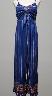 Flying Tomato blue striped cutout wide leg jumpsuit size xs