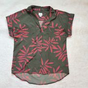 Pink Palms Button Down Shirt Olive Size XS