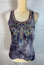 Embroidered Feather Tank Top-Women Size Small