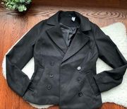 Black Casual Double Breasted Collar Peacoat 0