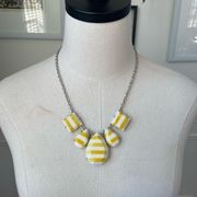 NWT Versona White Yellow Stripe Cabochon Silver Tone Adj Necklace