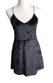 Black Soft Velvet Spaghetti Strap V-Neck Mini Slip On Dress