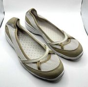 L.L. Bean Light Tan White Mary Jane Style Athletic Shoes Women's Size 10 Flats